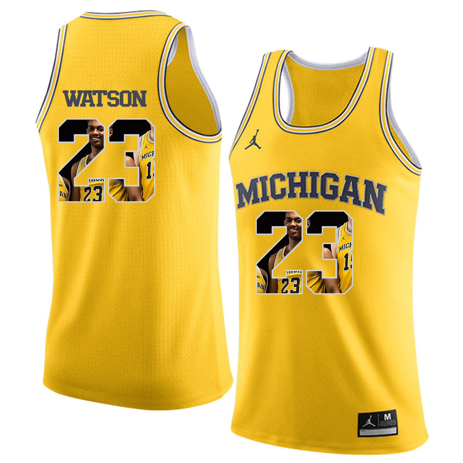 Men Jordan University of Michigan Basketball Yellow #23 Watson Fashion Edition Customized NCAA Jerseys